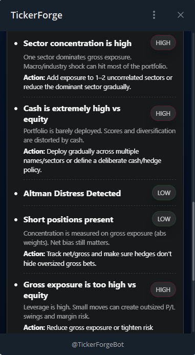 Portfolio health check — action list for improving portfolio structure