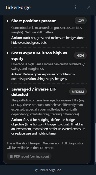 Portfolio health check — exposure breakdown long and short
